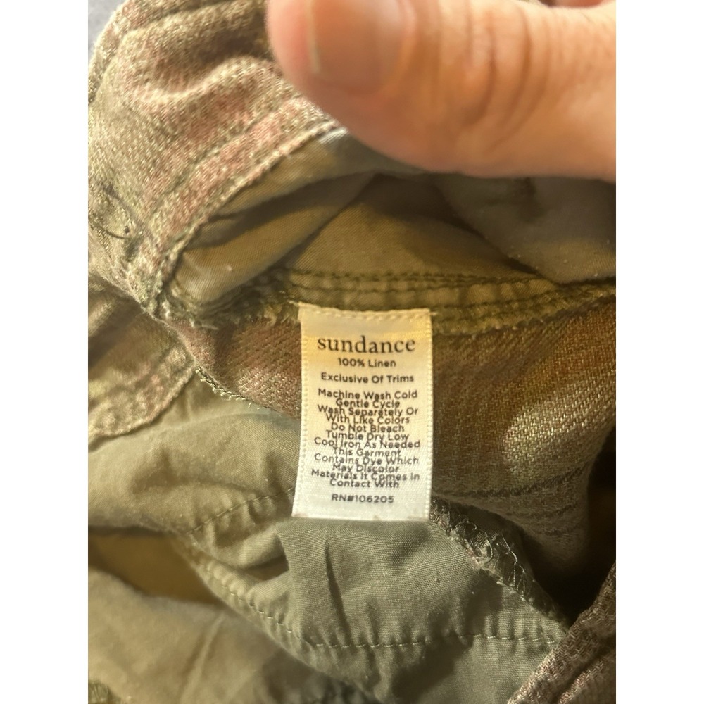 Sundance Pants 6 Brown Plaid 100% Linen Eliot Straight Leg Trousers Buttons - Picture 4 of 7